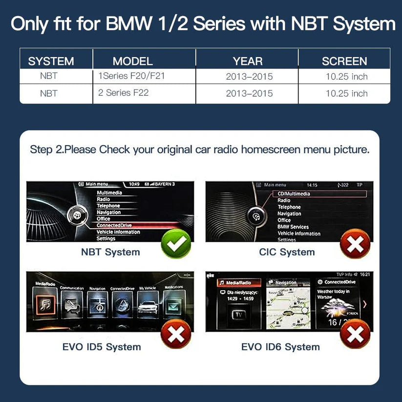 BMW F20 NBT 10.25” Wireless CarPlay Android Auto Screen