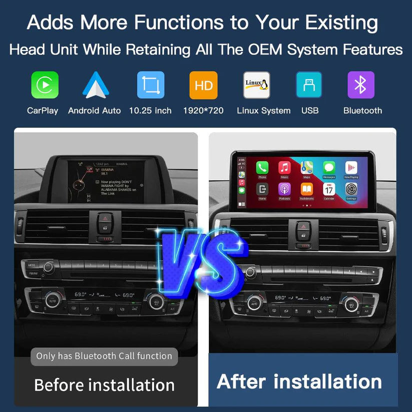 BMW F30 F31 F32 F33 F34 F36 NBT 10.25” Wireless CarPlay Android Auto Screen