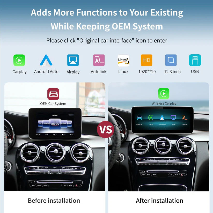 10.25“ Linux screen for Mercedes Benz NTG4.0/4.5/5.0 Wireless CarPlay Android Auto